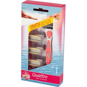 Wilkinson Sword Quattro for Women Papaya & Pearl 4 brity holiaci strojček pre ženy + náhradné čepele 3 kusy, kozmetická sada