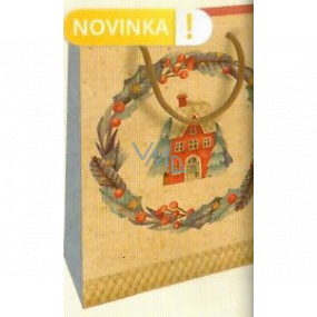 Nekupto Darčeková Kraftová taška 25 x 8 x 19 cm Vianočný domček s vencom 598 WKHM