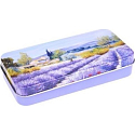 Esprit Provence Levanduľa toaletné mydlo 60 g + vonné vrecúško + krém na ruky 30 ml + plechová krabička s obrázkom radov levandule, kozmetická sada pre ženy
