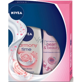 Nivea Pearl & Beauty antiperspirant sprej 150 ml + Harmony Time krémový sprchový gél 250 ml, pre ženy kozmetická sada