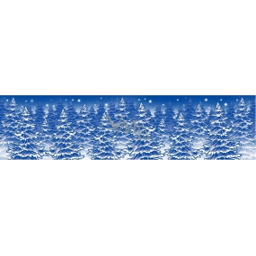 Okenné fólie bez lepidla pruh zamrznutý s dúhovými glitrami stromčeky 64 x 15 cm