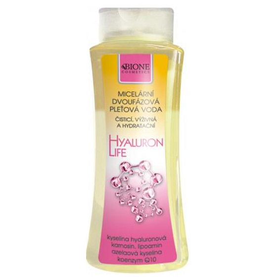 Bione Cosmetics Hyaluron Life s kyselinou hyalurónovou micelárna dvojfázová pleťová voda pre všetky typy pleti 255 ml