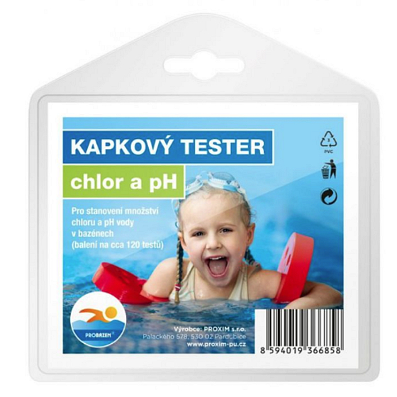 Probazen Kvapkový Tester pre zistenie ako upraviť vodu v bazénoch - pH a Chlór 120 testov