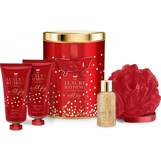 Grace Cole Decadence sprchový gél 100 ml + telové mlieko 100 ml + pena do kúpeľa 50 ml + umývacie žinka + plechová dóza, kozmetická sada