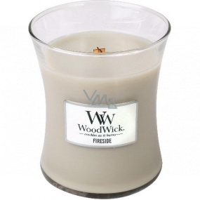 Woodwick Fireside - Oheň v krbe vonná sviečka s dreveným knôtom a viečkom sklo stredná 275 g