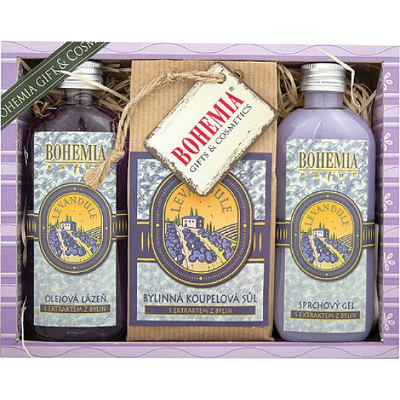 Bohemia Gifts Levanduľa sprchový gél 100 ml + soľ do kúpeľa 150 g + Olejová kúpeľ 100 ml, kozmetická sada