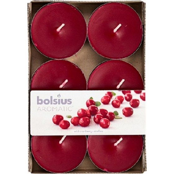 Bolsius Aromatic Maxi Wild Cranberry s vôňou brusníc vonné čajové sviečky 6 kusov, doba horenia 8 hodín