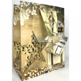Epee Darčeková papierová taška 18 x 22,5 x 9,7 cm Vianočná Zlatá lampáš a hviezda 001 LUX strednej
