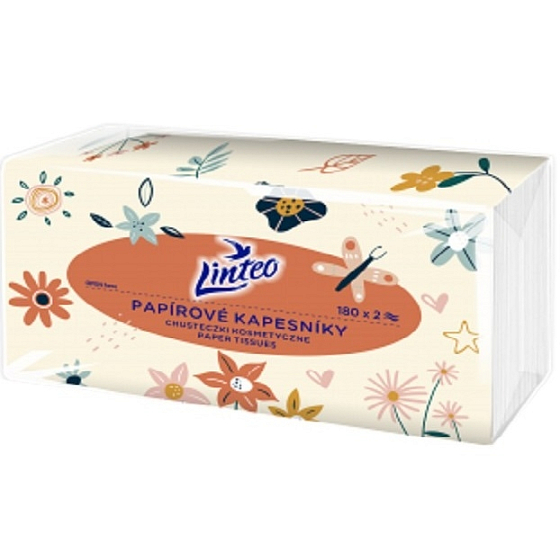 Linteo biele papierové vreckovky 2 vrstvy 180 ks vo vrecku