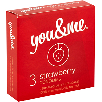 You & Me Strawberry priehľadný lubrikovaný kondóm s vôňou jahôd, 3 ks