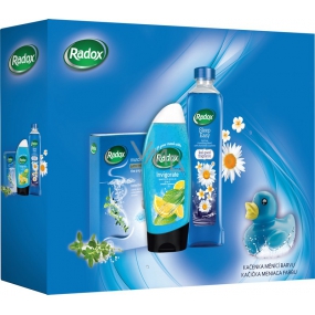 Radox Invigorate sprchový gél 250 ml + Sleep Easy kúpeľová pena 500 ml + Muscle Soak soľ do kúpeľa 400 g + kačička, kozmetická sada