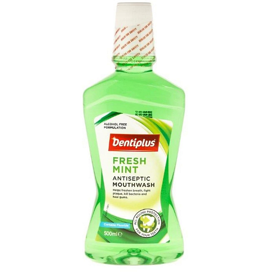 Dentiplus Fresh Mint ústna voda bez alkoholu, s mätovou príchuťou 500 ml