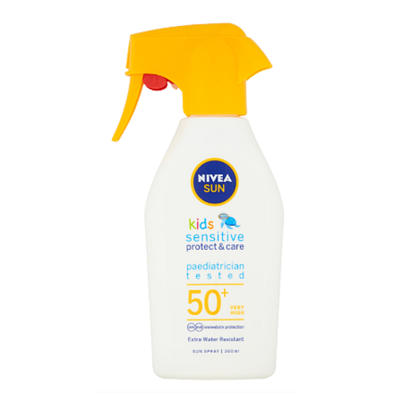 Nivea Sun Kids F50 + Sensitive opaľovací vodeodolný neparfumovaný sprej 300 ml