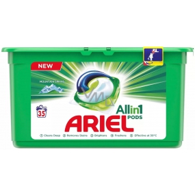 Ariel 3v1 Mountain Spring gélové kapsule na pranie bielizne 35 kusov 945 g