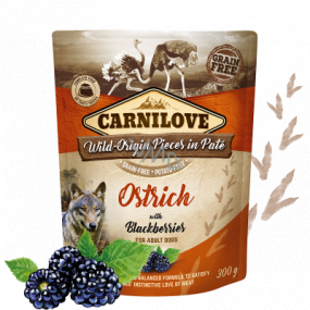 Carnilove Dog Pouch Paté Pštros s černicami bezobilné kapsičky pre dospelé psy 300 g