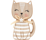 Drevená mačka s mašľou a bielymi pruhmi 15 cm