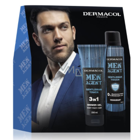 Dermacol Men Agent Gentleman Touch 3v1 sprchový gél na telo, tvár a vlasy 250 ml + dezodorant v spreji pre mužov 150 ml, kozmetická sada pre mužov