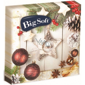 Big Soft Papierové obrúsky 2 vrstvové 33 x 33 cm 20 kusov Vianočná Hnedé ozdoby + biela hviezda