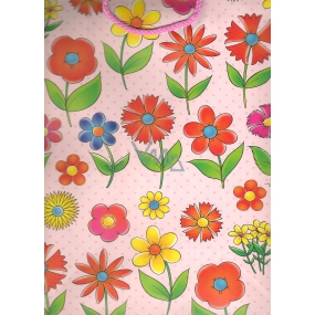Nekupto Darčeková papierová taška 32,5 x 26 x 13 cm Ružová farebné kvety