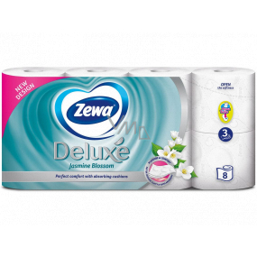 Zewa Deluxe Aqua Tube Jasmine Blossom Parfumed Toaletný papier 150 útržkov, 3 vrstvy, 8 kusov, splachovacia rolka