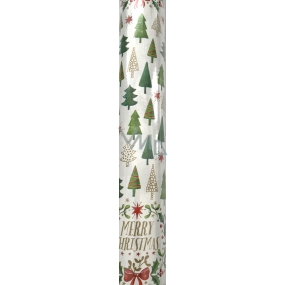 Zowie Darčekový baliaci papier 70 x 500 cm Vianočný biely - zelené stromčeky