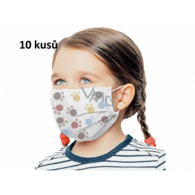 Rúška 3 vrstvová ochranná zdravotné netkaná jednorazová, nízky dýchací odpor pre deti 10 kusov biela potlač labka