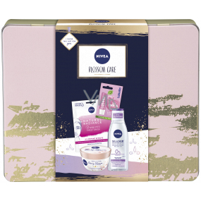 Nivea Blossom Care micelárna voda 200 ml + telové suflé 200 ml + pleťová maska 1 kus + Labello Soft Rosé balzam na pery 4,8 g + plechová krabička, kozmetická sada