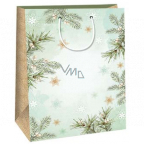 Ditipo Darčeková papierová taška 32,4 x 10,2 x 45,5 cm Vianočné svetlo zelená - vetvičky, vločky