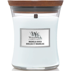 WoodWick Magnolia Birch - Sviečka s vôňou magnólie a brezy s dreveným knôtom a skleneným viečkom stredná 275 g