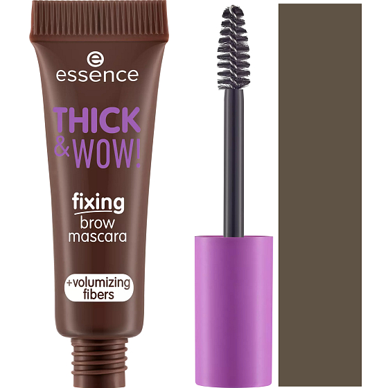 Essence Thick & Wow! maskara na obočie s vláknami 03 Brunette Brown 6 ml