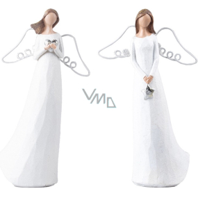 Anjel v bielych šatách s hviezdou alebo srdcom polyresin 115 x 200 mm mix druhov