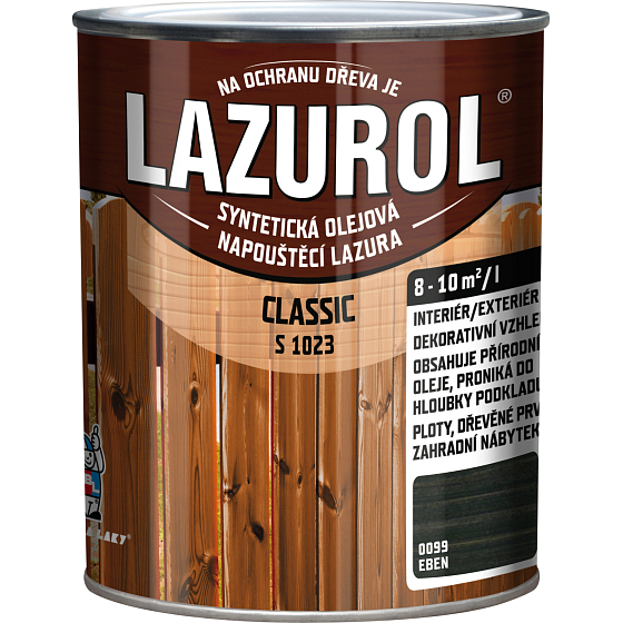 Lazurol Classic S1023 tenkovrstvá lazúra na drevo s obsahom olejov, 0099 eben, 750 ml