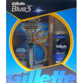 Gillette Blue 3 holiaci strojček + gél na holenie 75 ml, kozmetická sada pre mužov