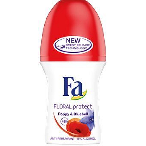 Fa Floral Protect Poppy & Bluebell guličkový antiperspirant dezodorant roll-on pre ženy 50 ml
