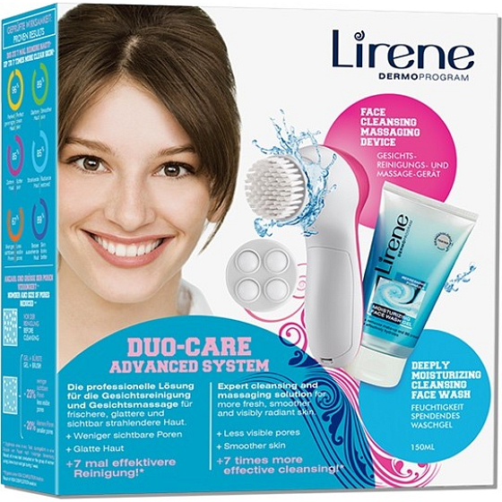 Lirene Duo Care Advanced System čistiaci gél 150 ml + prístroj na čistenie pleti 1 kus, darčeková sada