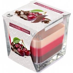 BISPOL Chocolate & Cherry - Čokoláda a višňa trojfarebná vonná sviečka sklo, doba horenia 32 hodín 170 g