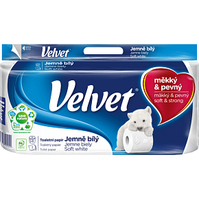 Velvet Soft White 3vrstvový toaletný papier, 8 rolí, 18,3 m rola