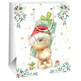 Ditipo Darčeková papierová taška 26,4 x 13,6 x 32,7 cm Vianočný medvedík s darčekom