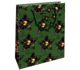 Nekupto Darčeková papierová taška 23 x 18 x 10 cm Vianočná zelená, hviezdy
