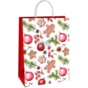 Ditipo Darčeková papierová taška EKO 27 x 12 x 37 cm Vianočná biela, ozdoby, perníky, šišky, vetvičky