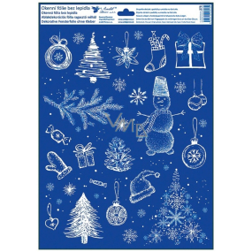 Vianočná okenná fólia s trblietkami Čiapka a rukavice 30 x 42 cm