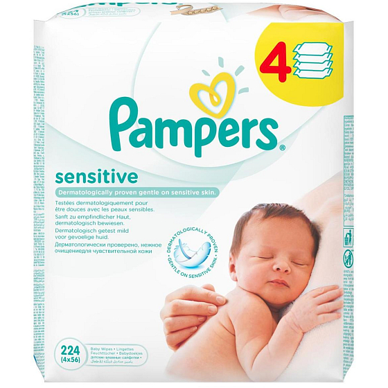 Pampers Sensitive vlhčené obrúsky pre citlivú pokožku detí 4 x 56 kusov