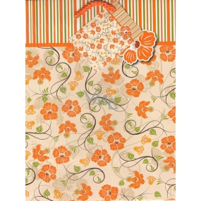Nekupto Darčeková papierová taška 23 x 18 x 10 cm Kvety oranžová 1 kus 755 01 BM