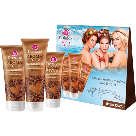 Dermacol Aroma Ritual Írska káva Opojný sprchový gél 250 ml + telové mlieko 200 ml + krém na ruky 100 ml, kozmetická sada