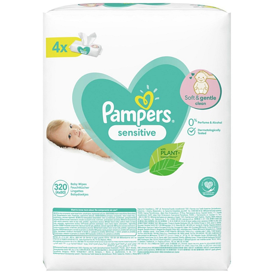 Pampers Sensitive vlhčené obrúsky pre deti 4 x 80 kusov