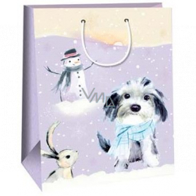 Ditipo Darčeková papierová taška 32,4 x 10,2 x 44,5 cm fialovej psík so snehuliakom DXA