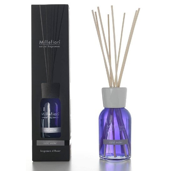 Millefiori Milano Natural Cold Water - Chladná voda Difuzér 250 ml + 8 stebiel v dĺžke 30 cm do stredne veľkých priestorov vydrží minimálne 3 mesiace