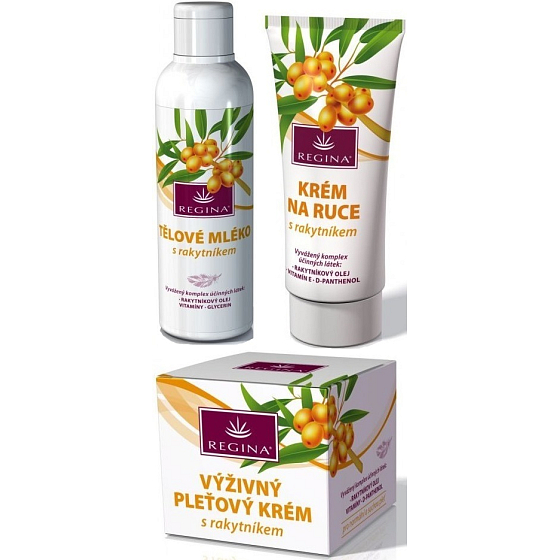 Regina Rakytník výživný pleťový krém 45 g + Rakytník krém na ruky 60 ml + Rakytník telové mlieko 200 ml, triopack