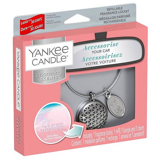 Yankee Candle Pink Sands - Ružové piesky vôňa do auta kovová strieborná visačka Charming Scents set Geometric 13 x 15 cm, 90 g