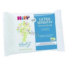 HiPP Babysanft Ultra Sensitive čistiace vlhčené obrúsky bez parfumu pre deti 52 kusov